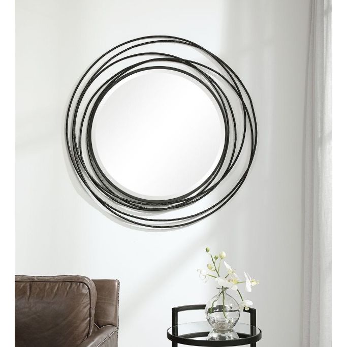 BLACK WHIRLWIND ROUND MIRROR