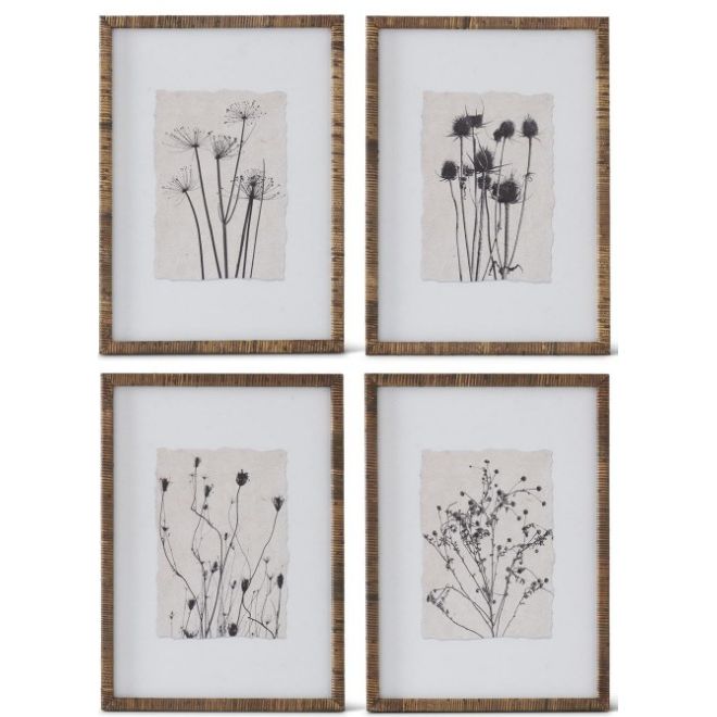 Black Botanical Print w/Rattan