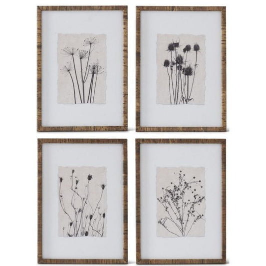 Black Botanical Print w/Rattan