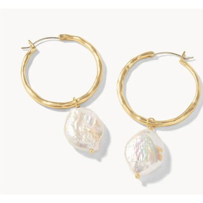 Pearl Drop Hoop Earrings Pearl