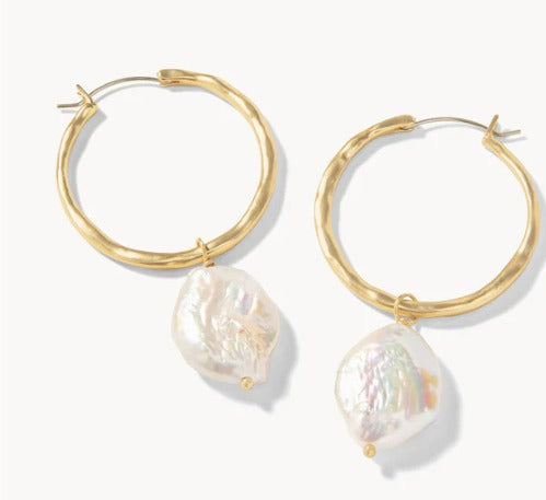 Pearl Drop Hoop Earrings Pearl