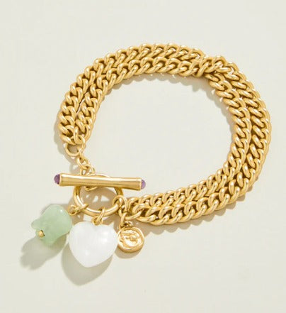 Moonstone Heart Toggle Bracelet Gold