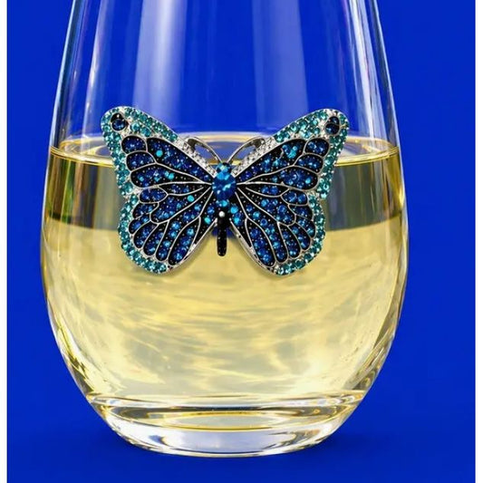 Blue Butterfly Wine Glass