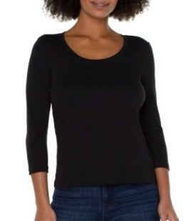Black 3/4 Sleeve Scoop Neck Knit Tee