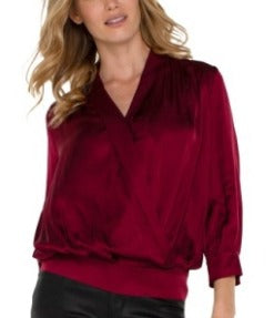 Dark Pinot Noir Shawl Wrap Front Bracelet Sleeve Blouse