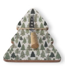 Wood Christmas Trees Enameled Tree Serving Platter w/Spreader