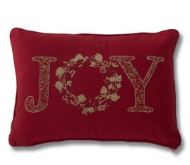 Red Gold Beaded JOY Lumbar Pillow