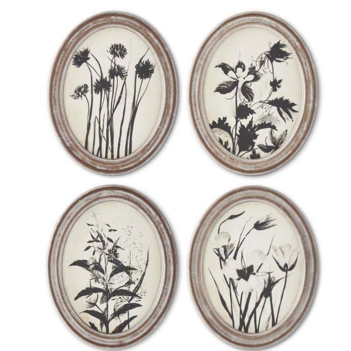 Wood Framed Oval Black & White  Botanical