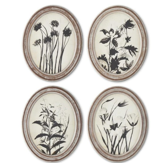 Wood Framed Oval Black & White  Botanical