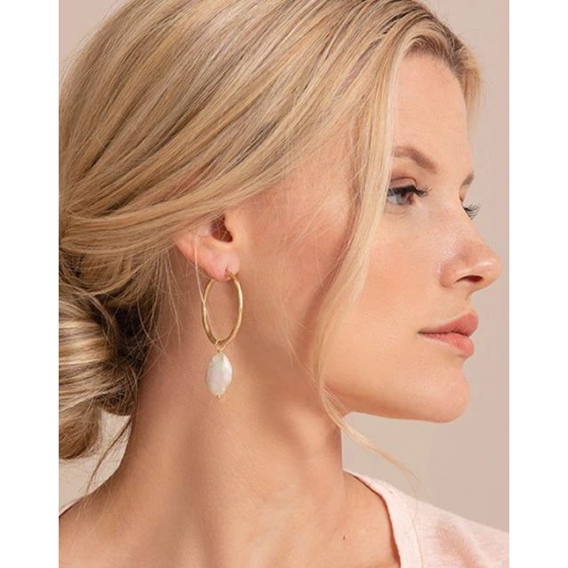 Pearl Drop Hoop Earrings Pearl