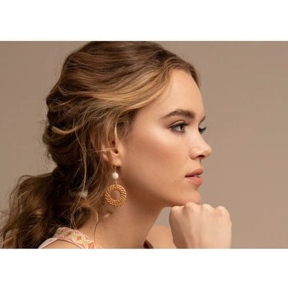 Woven Ring Earrings Gold/Taupe