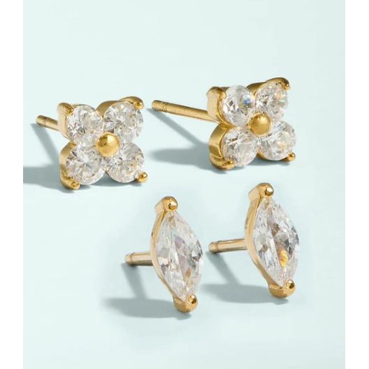 Sparkly Clover Stud  Earrings Set Crystal