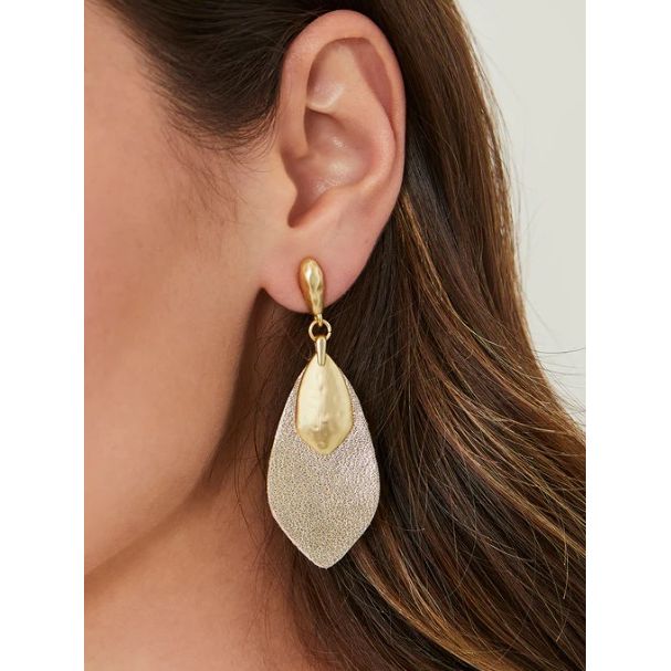 Gold Leather Petal Earrings