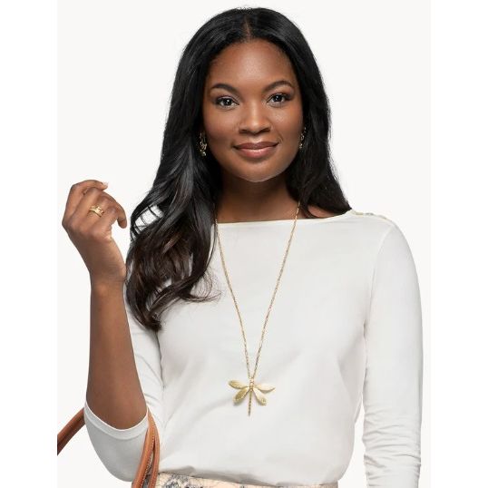 Dragonfly Necklace Gold/White Opal