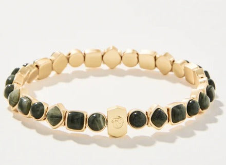 Maera Stretch Bracelet Silver Leaf Jasper