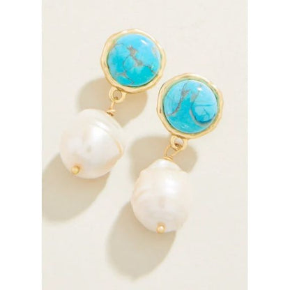 Bauble Pearl Drop Earrings Pearl/Turquoise