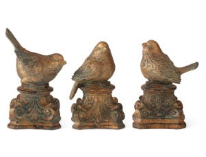 Gold Patina Resin Bird on Scroll Pedestal