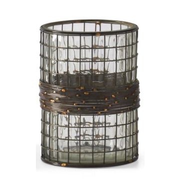 Clear Blown Glass Vase in Metal Cage w/Wire Wrapped Centers