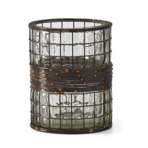 Clear Blown Glass Vase in Metal Cage w/Wire Wrapped Centers