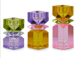 MULTICOLOR SQUARE CUT CRYSTAL CANDLE HOLDERS