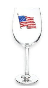 American Flag Jeweled Stemmed Wine Glass
