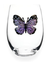 Purple Butterfly Jeweled Stemless Wine Glass