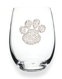Paw Print Jeweled Stemless Wine Glass