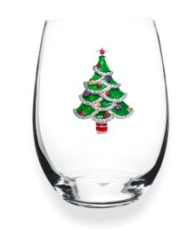 Christmas Tree Jeweled Stemless Wine Glass
