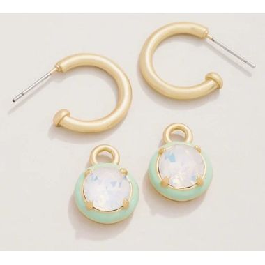 Clara Drop Hoop Earrings White Opal