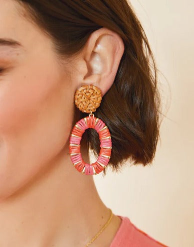 Straw Oval Earrings Red