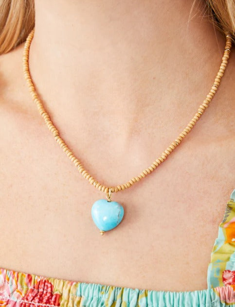 Full Heart Necklace 18“ Turquoise/Natural