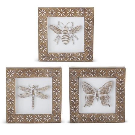 Whitewashed Carved Resin Insect Shadowbox Picture