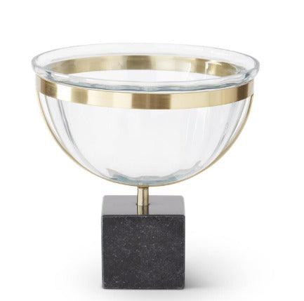 Clear Glass Compote in Gold Frame on Square Pedestal