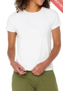 White Short Slv Crew Neck W/Seam