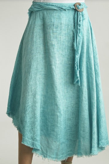 Green Fringe Hem Linen Skirt