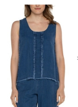 sleeveless scoop neck w/fray panel insets