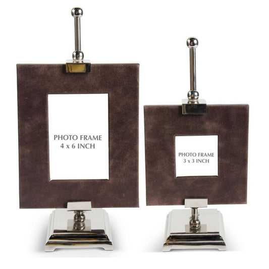 Brown Leather Photo Frame on Polished Silver Adjustable Easel