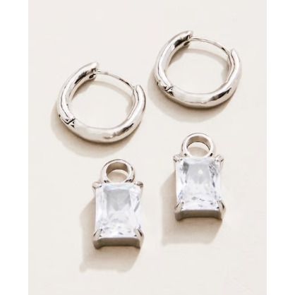 SP Emerald Drop Convertible Hoop Earrings Cubic Zirconia SIL