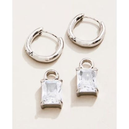 SP Emerald Drop Convertible Hoop Earrings Cubic Zirconia SIL