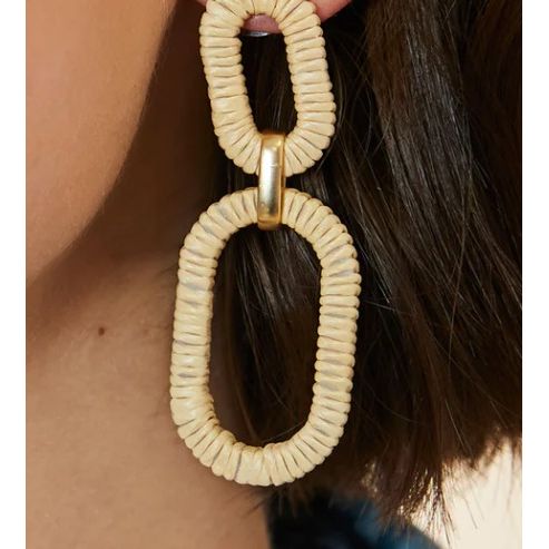 Straw Link Earrings Natural