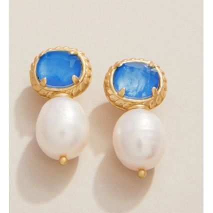 Karina Pearl Stud Earrings Blue