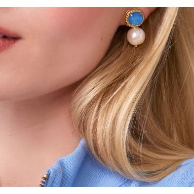 Karina Pearl Stud Earrings Blue