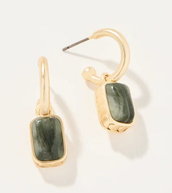 Naia Drop Hoop Earrings Silver Leaf Jasper