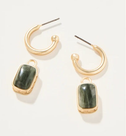 Naia Drop Hoop Earrings Silver Leaf Jasper