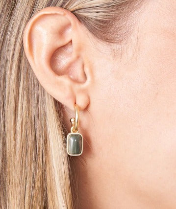 Naia Drop Hoop Earrings Silver Leaf Jasper