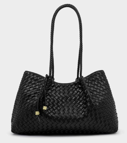 Black Nova Hand Woven Small Shoulder Tote