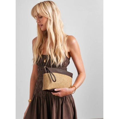 Raffia Bitter Chocolate Wristlet Raffia Clutch