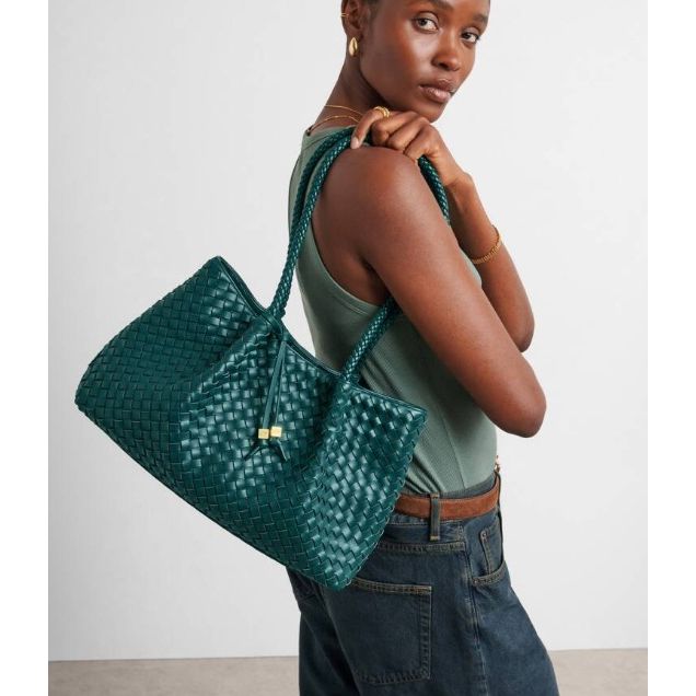 Palm Green Nova Hand Woven Small Shoulder Tote