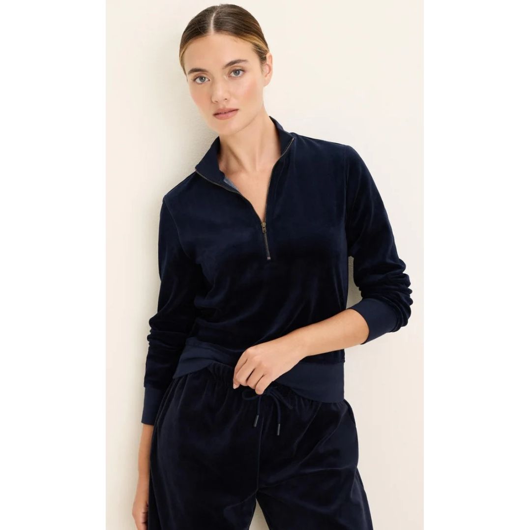Dark Indigo Velour Half Zip Pullover