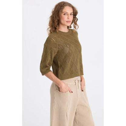 Kombu Pigment Halima Cotton Open-Knit Pullover